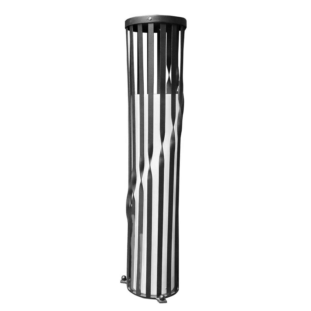 Twisted black metal and acrylic outdoor garden lamp.