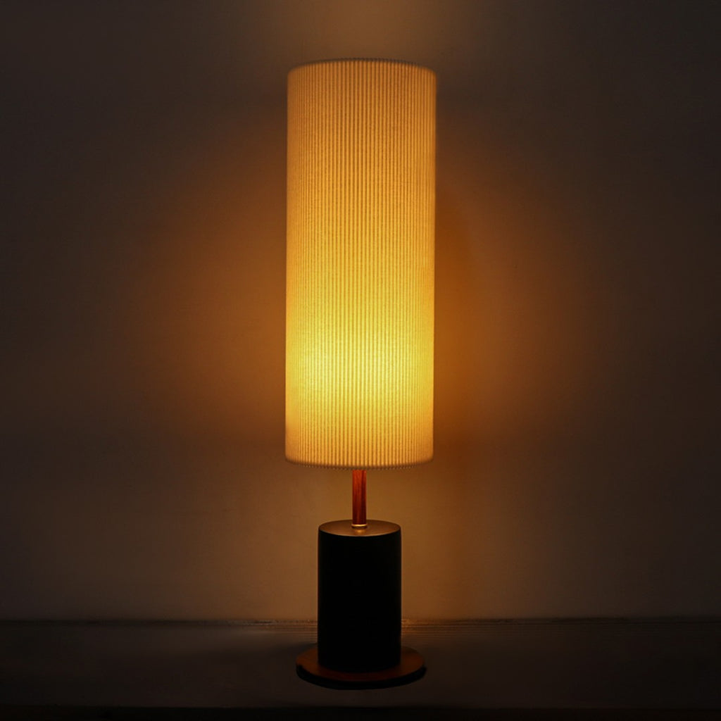 Tall and slim table lamp in walnut and black finish