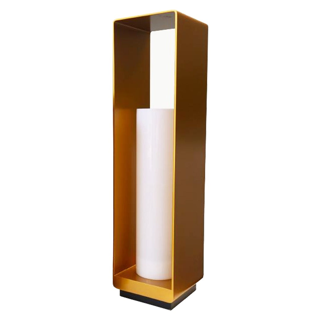 Moveable rectangular gold and white acrylic outdoor lamp