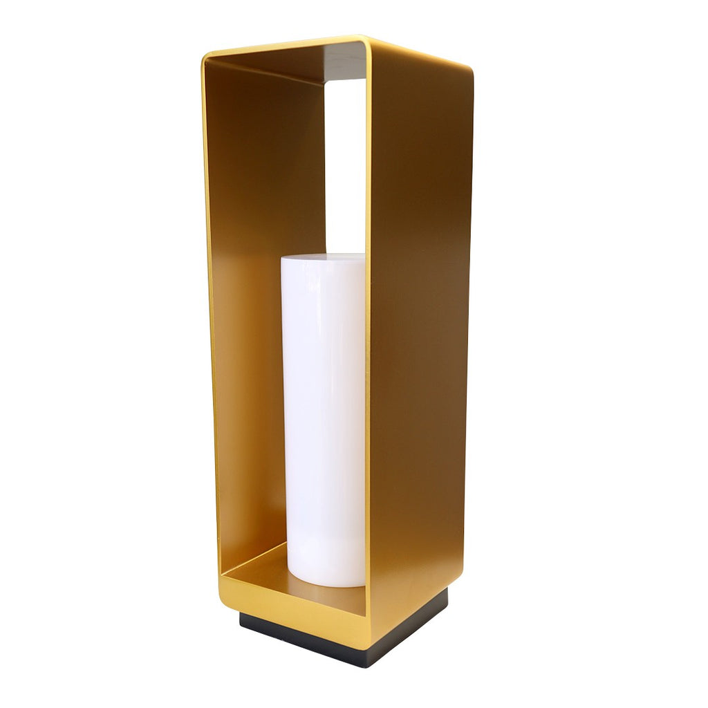 Moveable rectangular gold and white acrylic outdoor lamp