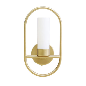 Thin champagne gold oval framing wall lamp with cylindrical light