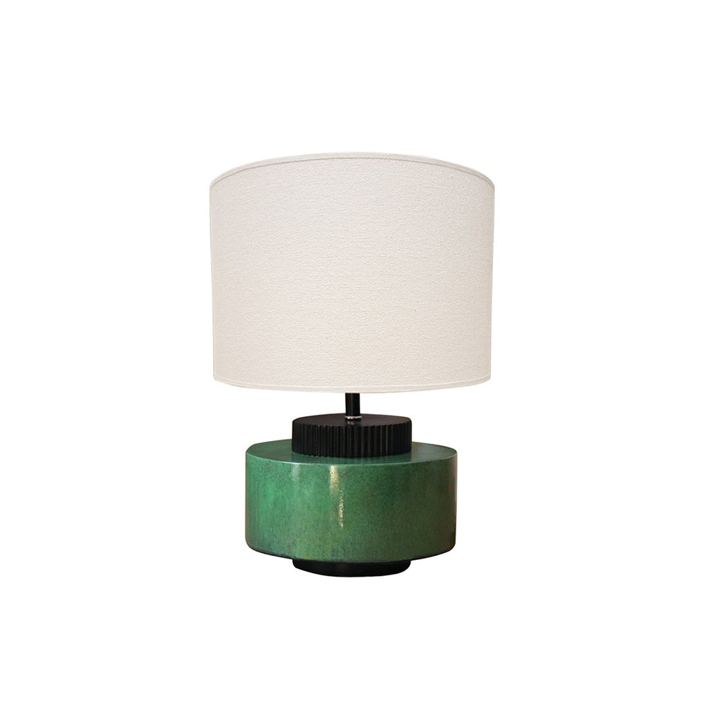 Modern contemporary stout, antique emerald green and black table lamp