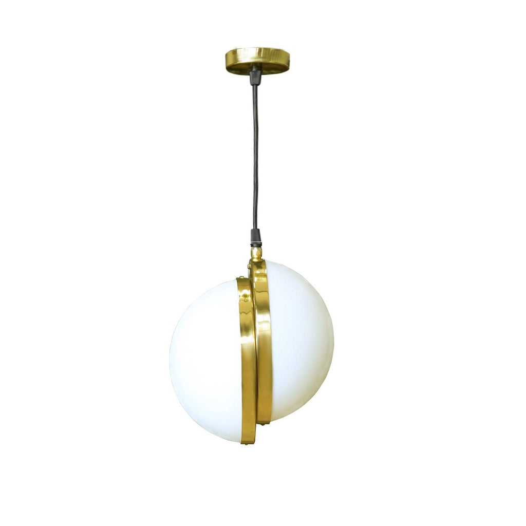Brass and frosted acrylic half round hanging lamp 