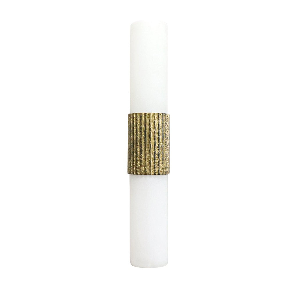 Narrow ribbed cylindrical metal and acrylic wall lamp in gold and black