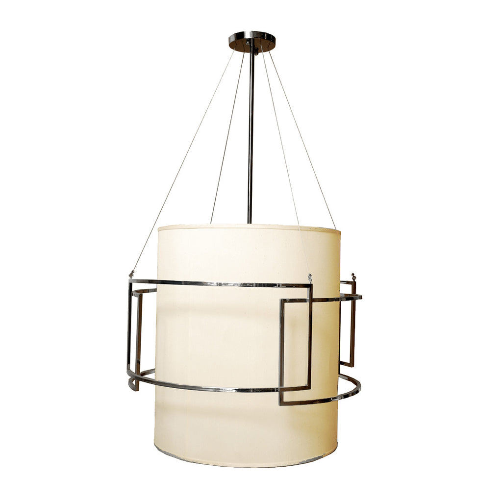 A big barrel hanging lamp made of shades for modern high ceilings