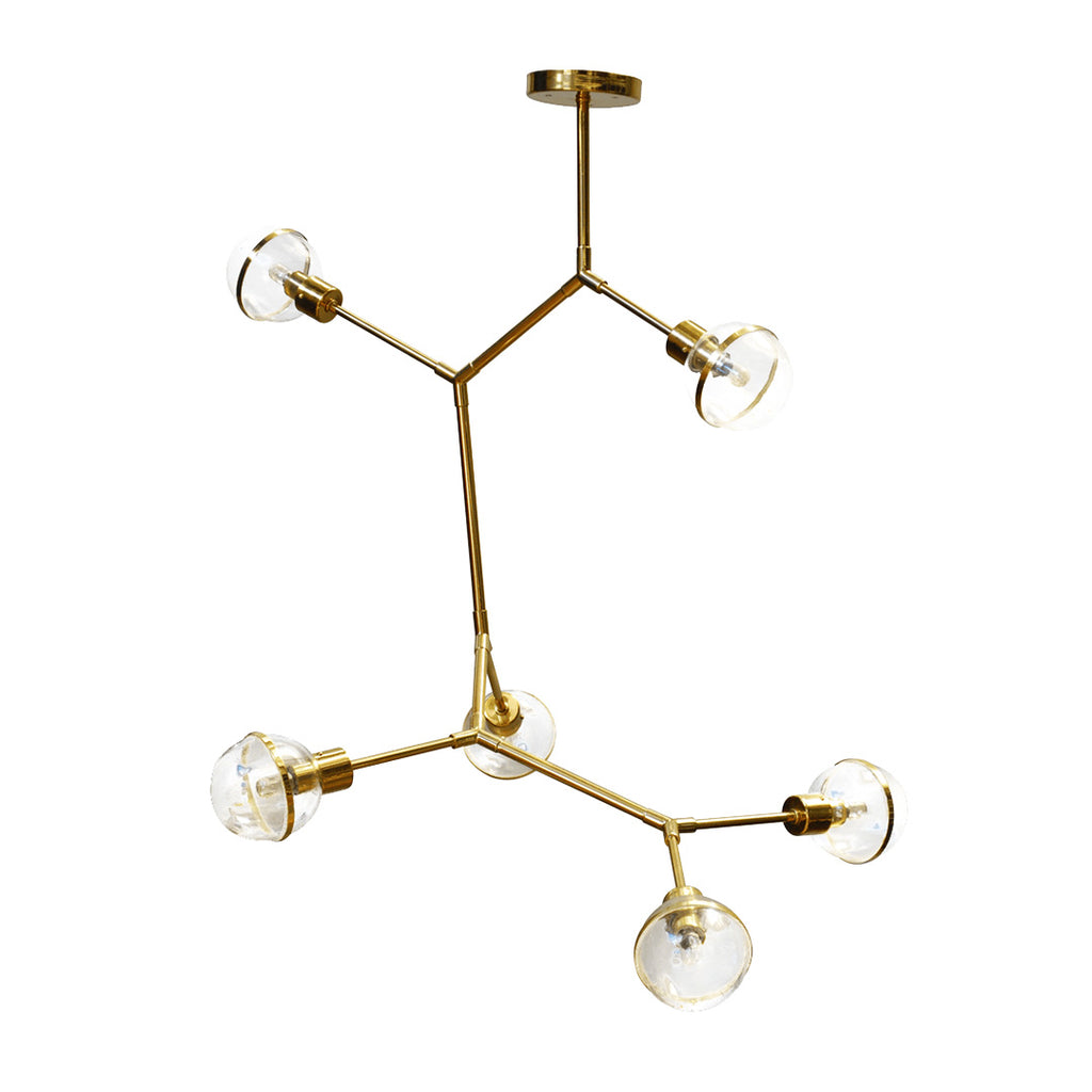 A 6 LED light brass hanging lamp for bare minimalist homes