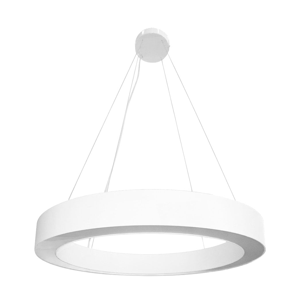 A circular LED light for round dining areas