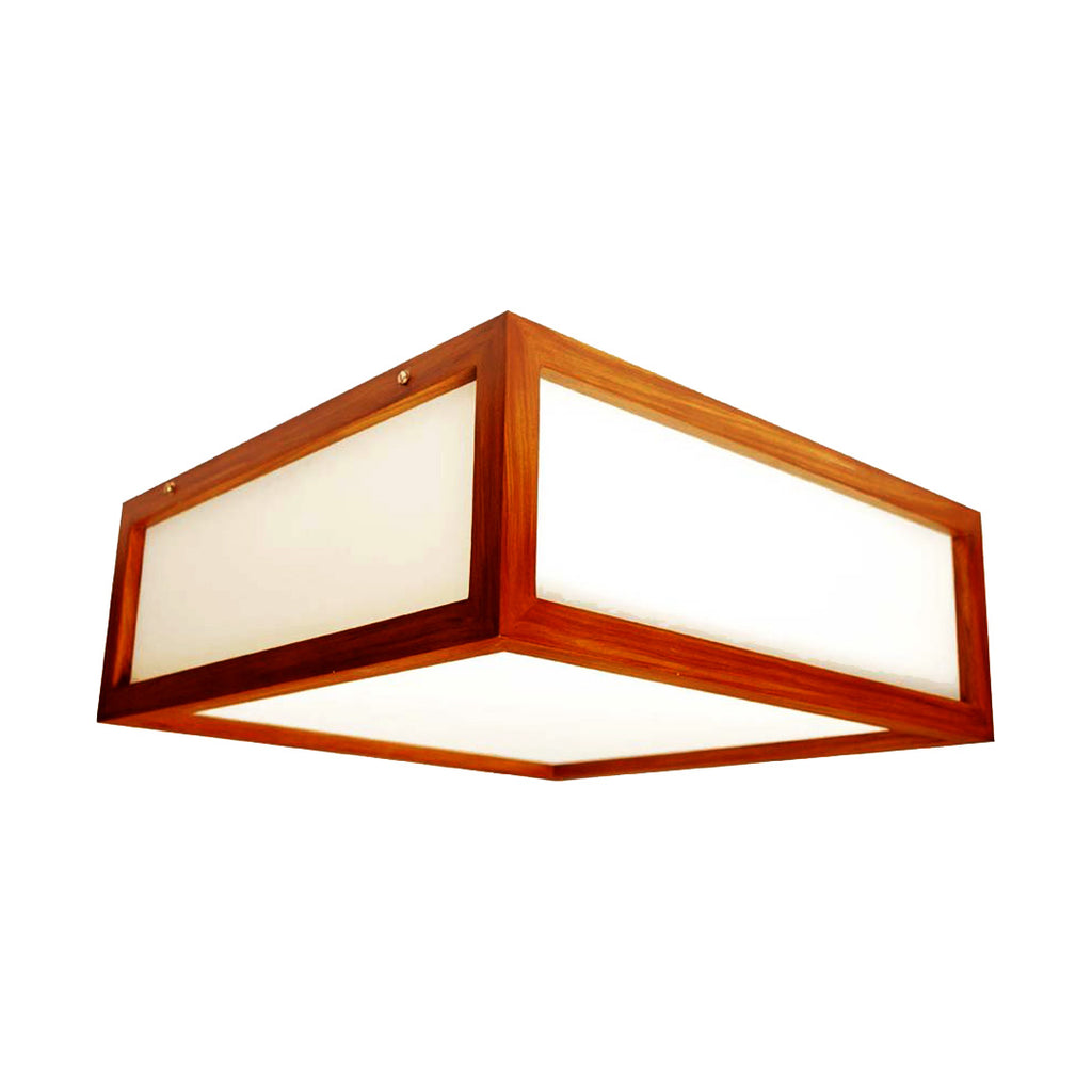 A minimalist wooden ceiling light that illuminates sideways