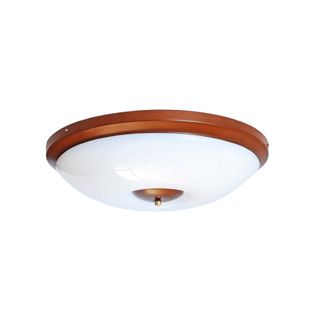 A vintage acrylic ceiling light with a metal body  
