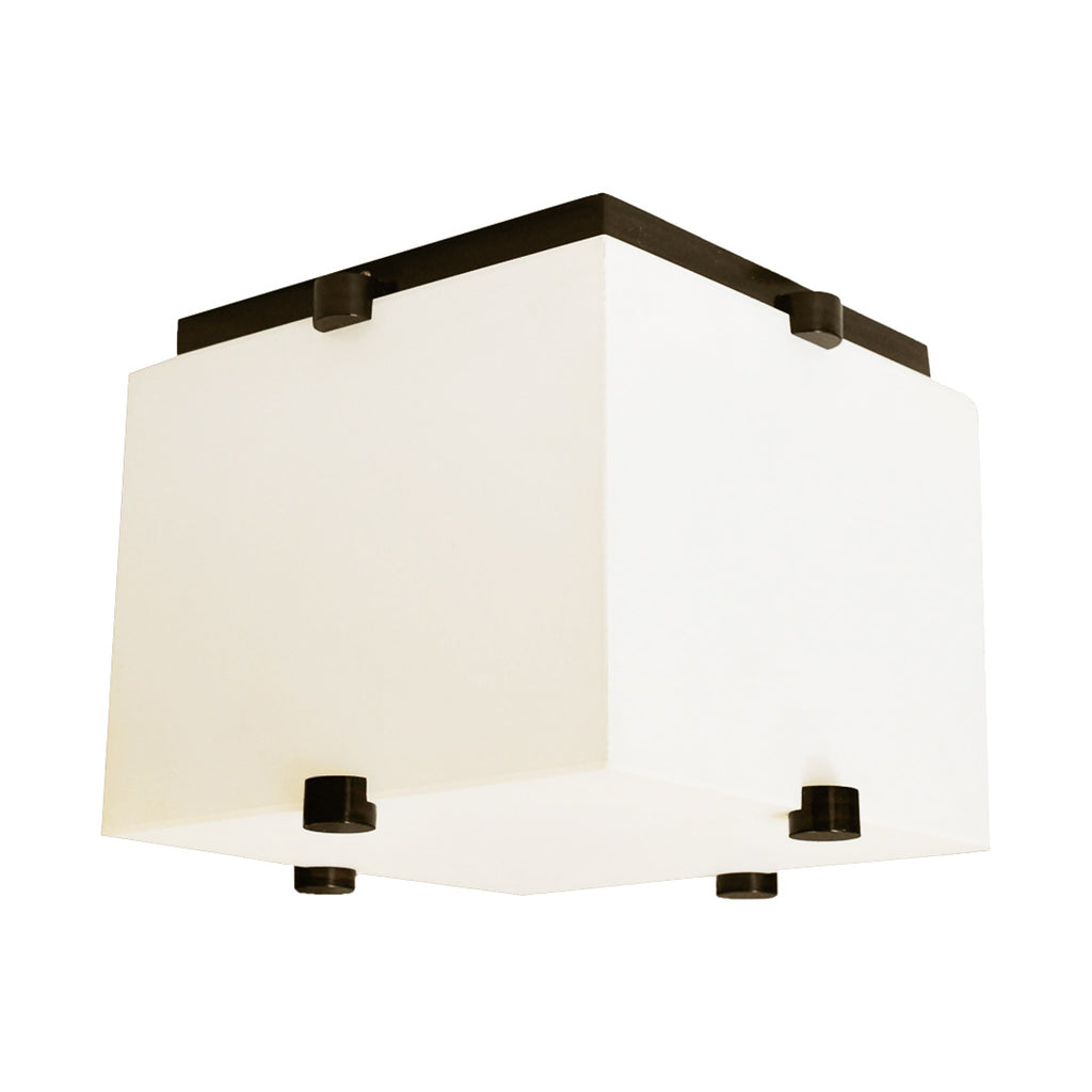  A frosted cubic ceiling light with wooden elements